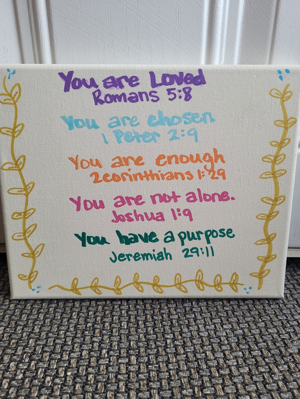 Hand Painted  Inspirational Scripture Canvas - Multicolor